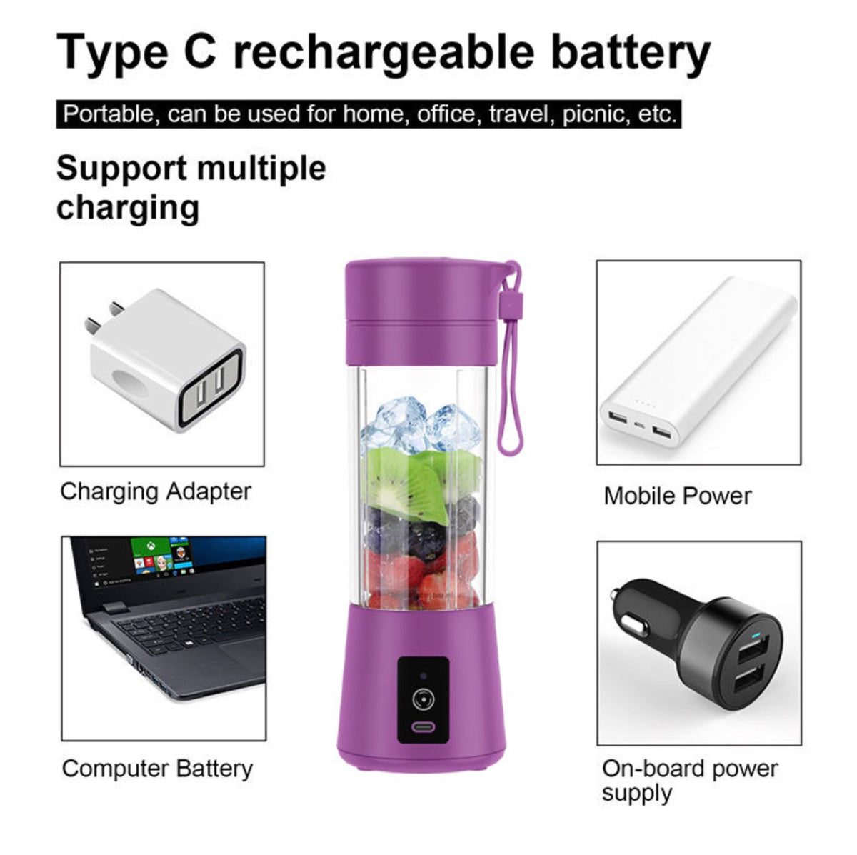 Portable 380ml USB Rechargeable Blender Cup